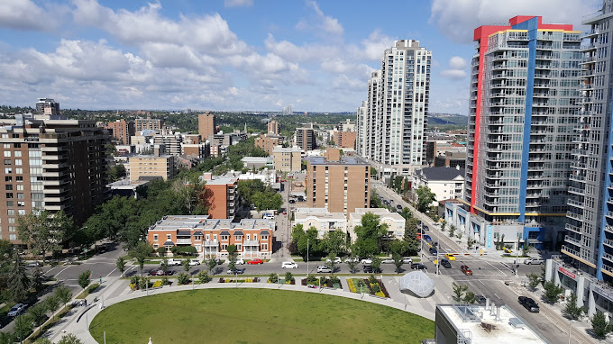 A park is shown in downtown Calgary
