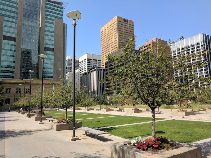 A park is shown in downtown Calgary