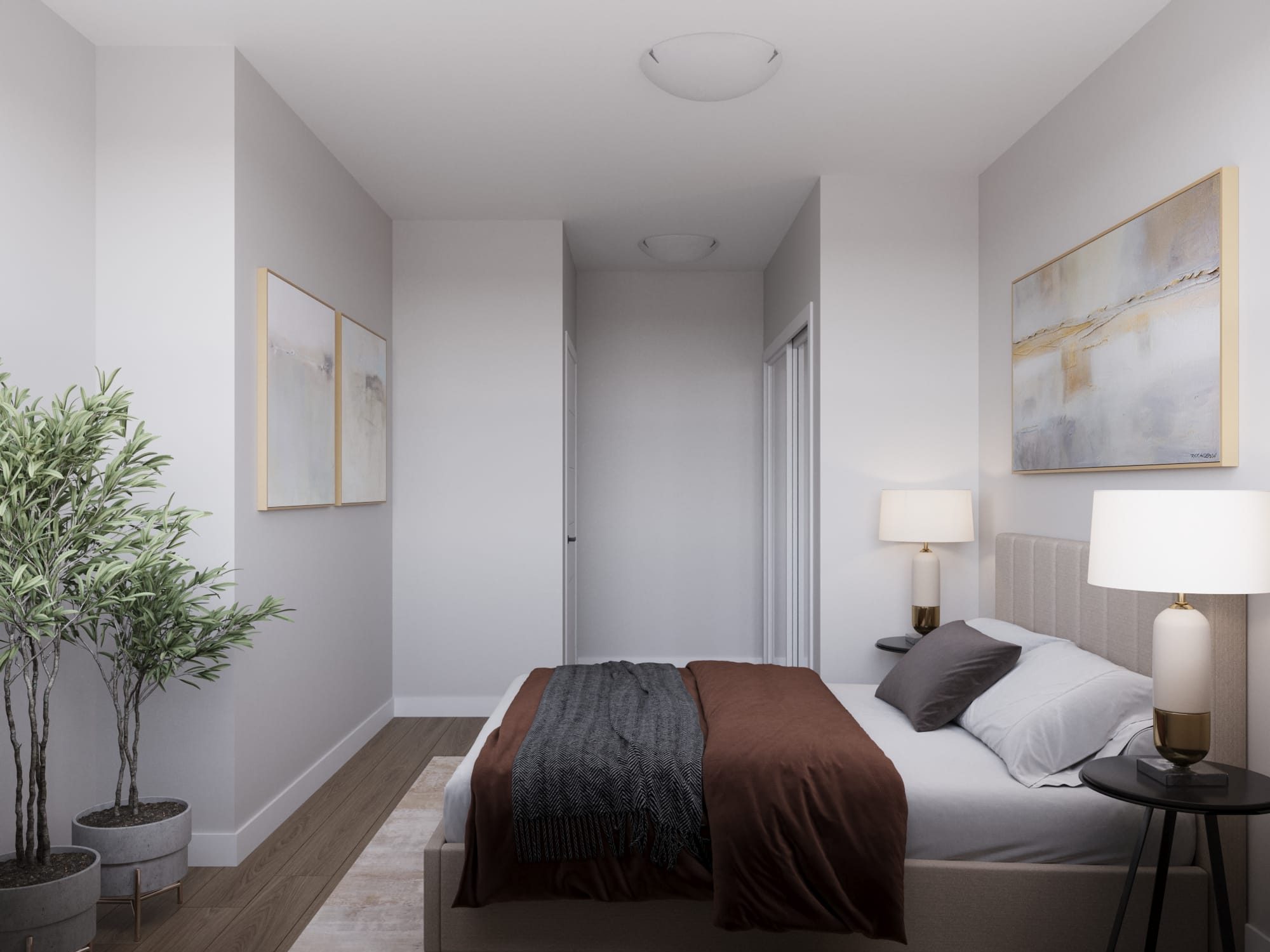 Modern, spacious bedroom at The Cornerstone apartment unit